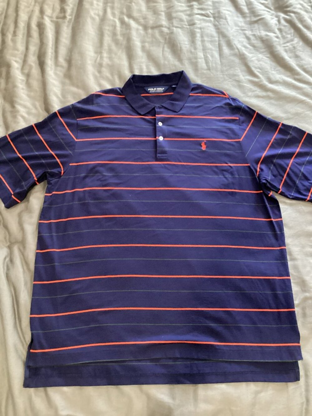 Polo Golf by Ralph Lauren Navy Orange and Green Striped Polo Shirt - XL